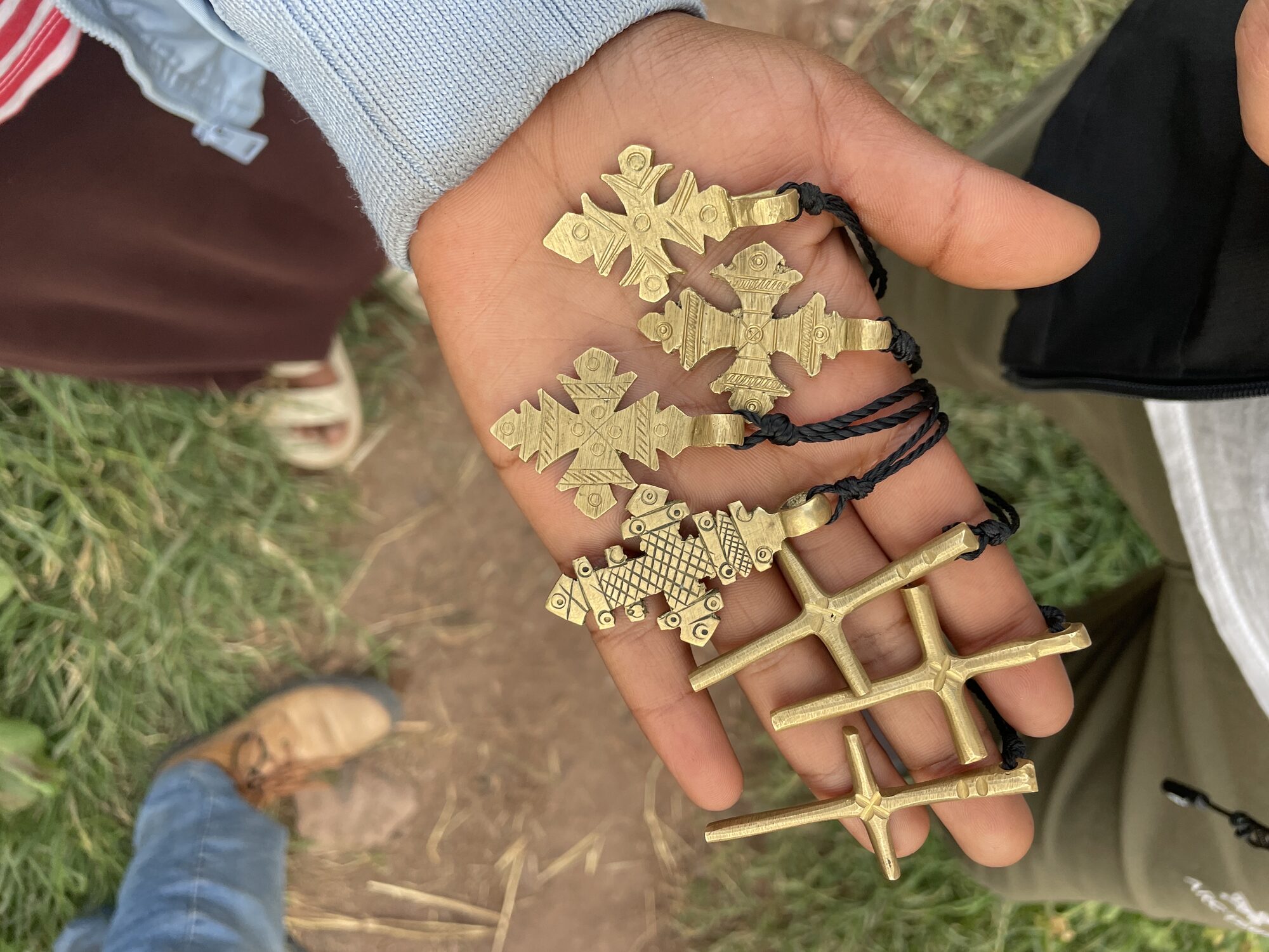 Ethiopian crosses displayed by an artisan in Lalibela