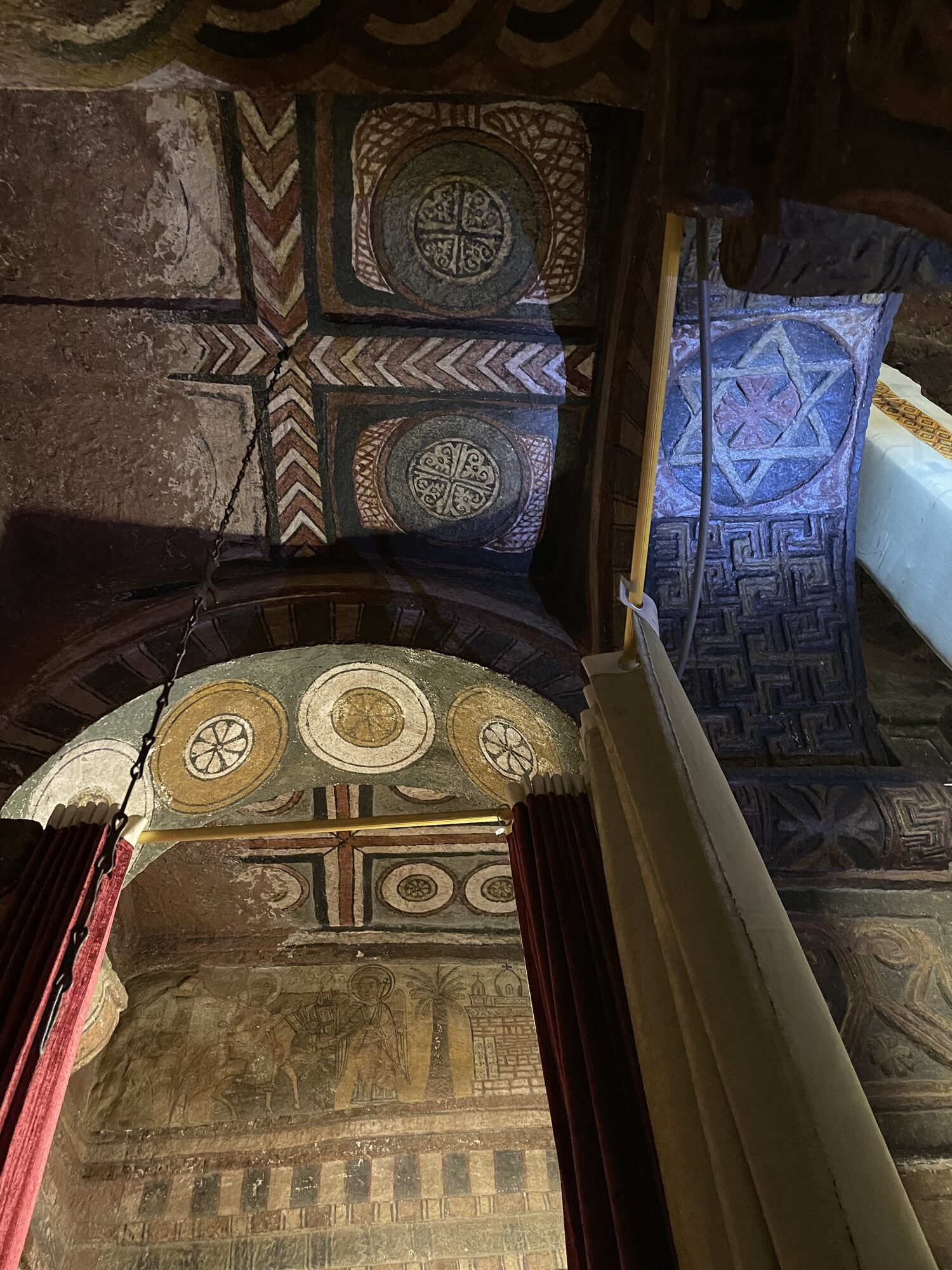Intricately carved cross pattern on the ceiling of a Lalibela church