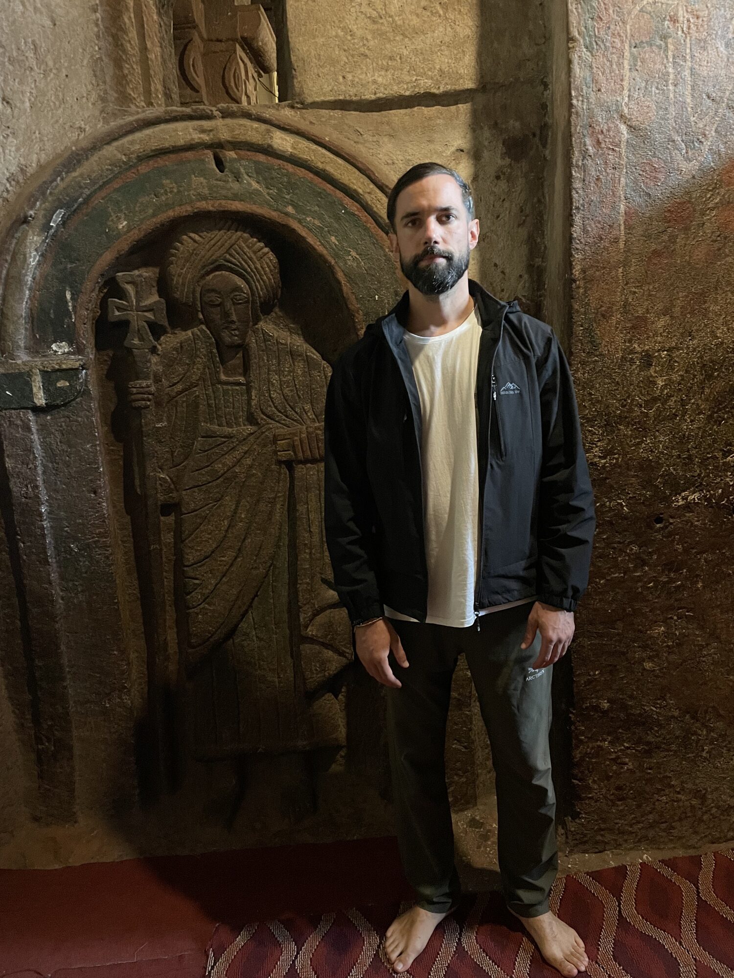 Antonin barefoot at a Lalibela church