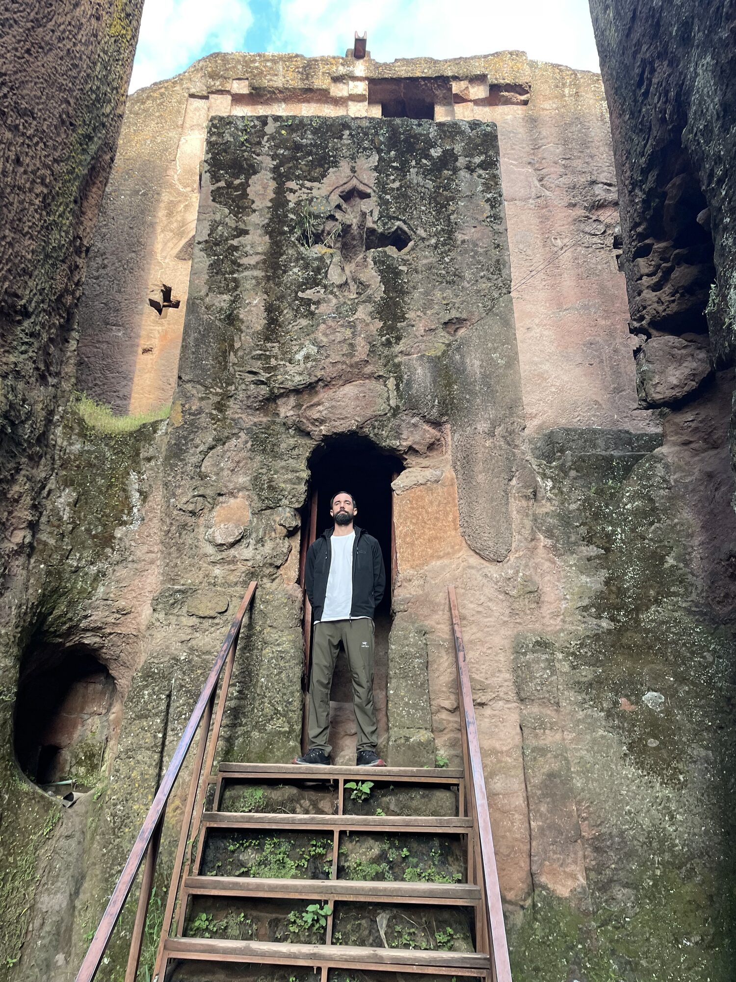 Antonin outside a rock-hewn church in Lalibela