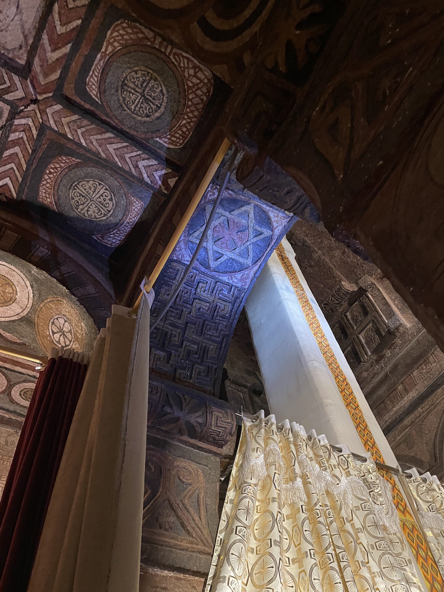 Painted star pattern on a church ceiling in Lalibela